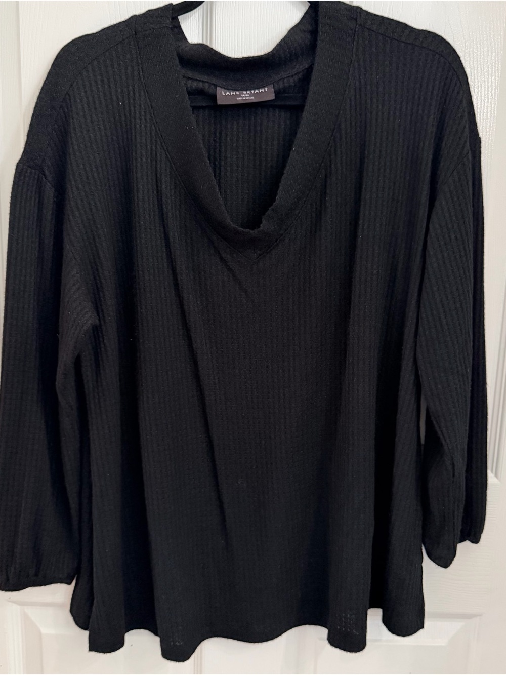 Lane Bryant Black Ribbed V-Neck Pullover